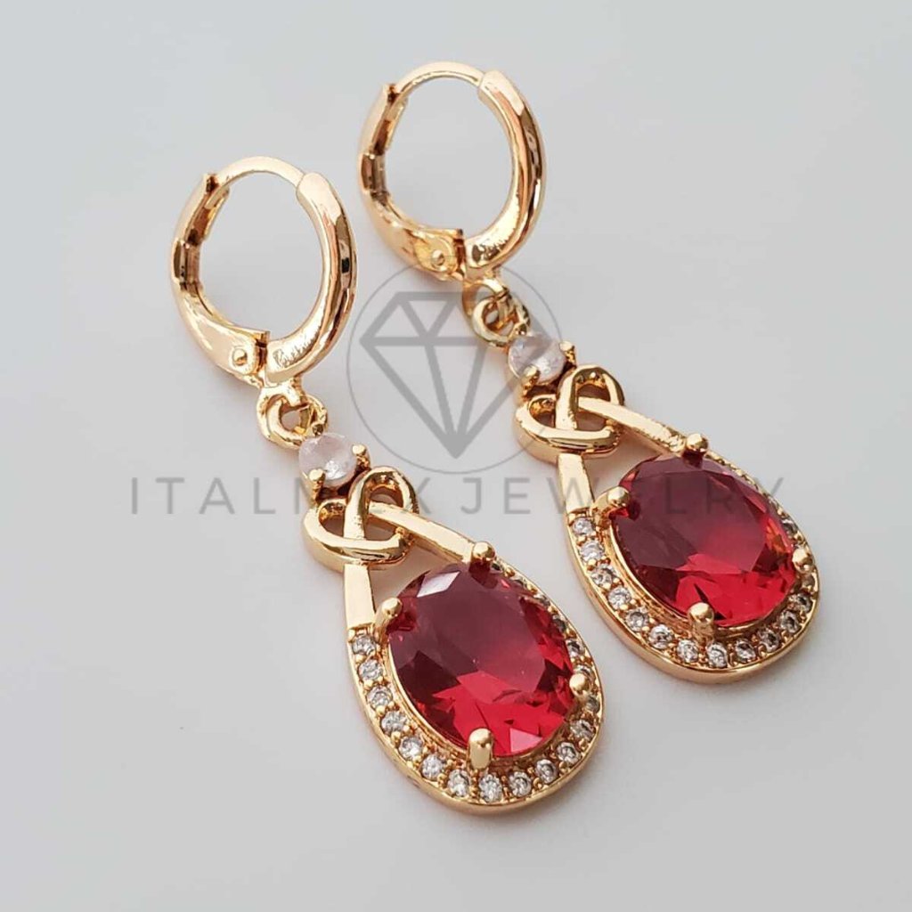 18k Gold Plated Heart Water Drop Red Cz Earrings